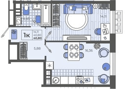 Фото №1: 1-комнатная квартира 40 м² - Тихорецк, ЖК Высочество, ул. Калинина, 114