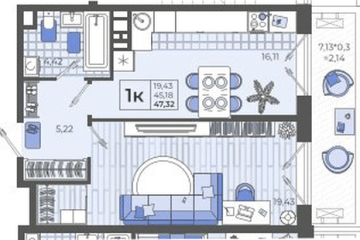 Фото №1: 1-комнатная квартира 47 м² - Тихорецк, мкр. ЖК Высочество, ул. Калинина, 114