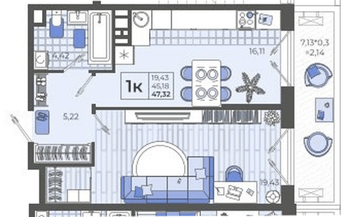 Фото №1: 1-комнатная квартира 47 м² - Тихорецк, ЖК Высочество, ул. Калинина, 114
