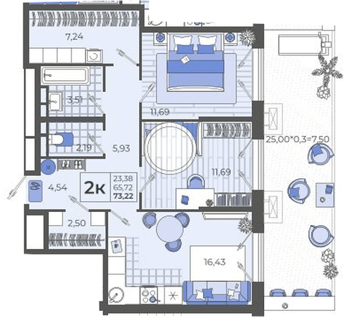 Фото №1: 2-комнатная квартира 73 м² - Тихорецк, ул. Калинина, 114