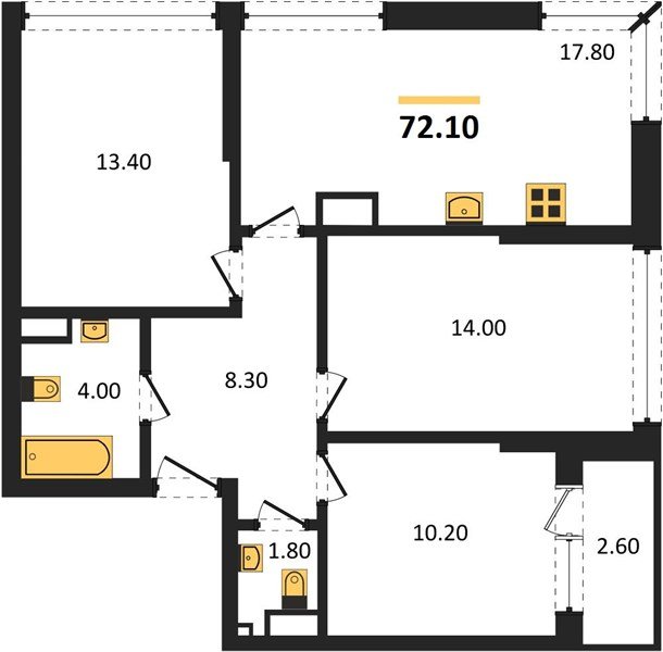 Фото №1: 3-комнатная квартира 72 м² - Краснодар, Прикубанский внутригородской округ, мкр. Догма Парк