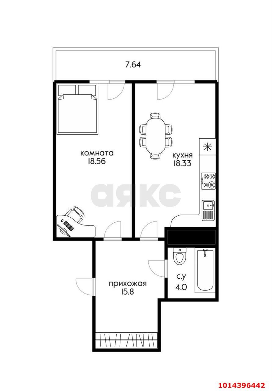 Фото №2: 1-комнатная квартира 56 м² - Краснодар, жилой комплекс Квартет, ул. имени Снесарева, 10