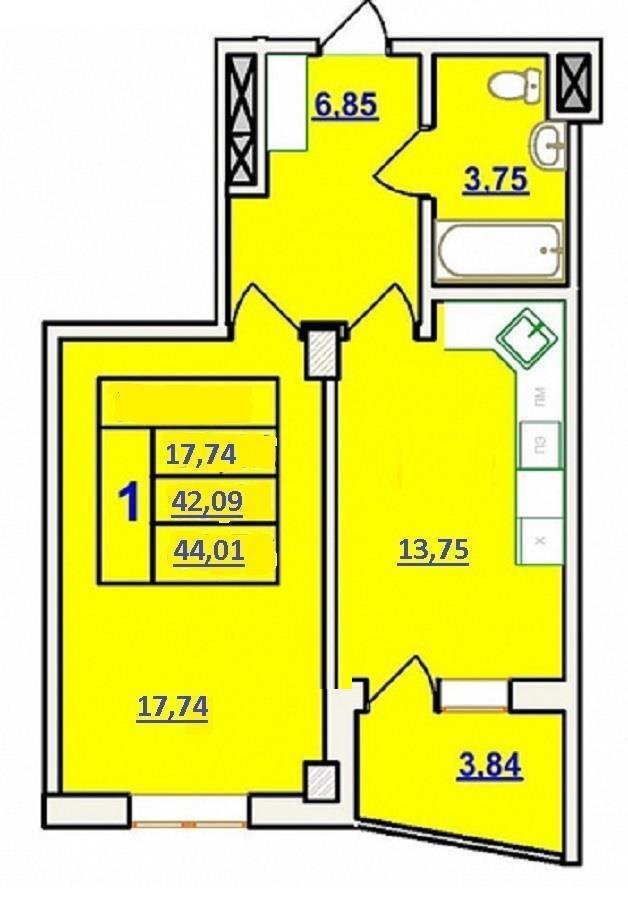Фото №4: 1-комнатная квартира 44 м² - Краснодар, Карасунский внутригородской округ, Комсомольский, мкр. жилой комплекс Фрегат, ул. Симферопольская, 58/3