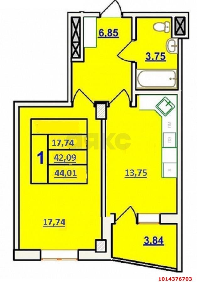Фото №4: 1-комнатная квартира 44 м² - Краснодар, жилой комплекс Фрегат, ул. Симферопольская, 58/3