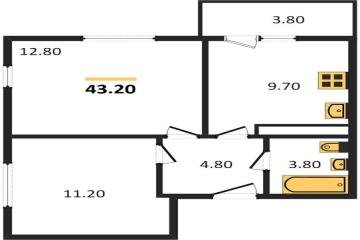 Фото №1: 2-комнатная квартира 43 м² - Краснодар, мкр. жилой комплекс Улыбка, ул. имени Героя Георгия Бочарникова, 2