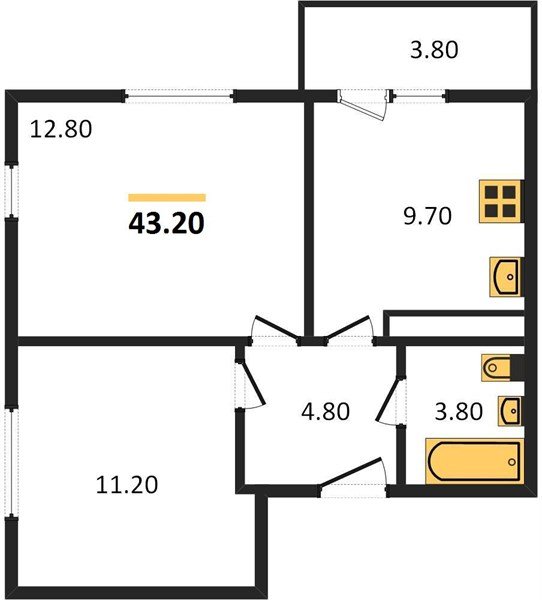 Фото №1: 2-комнатная квартира 43 м² - Краснодар, Прикубанский внутригородской округ, мкр. жилой комплекс Улыбка, ул. имени Героя Георгия Бочарникова, 2
