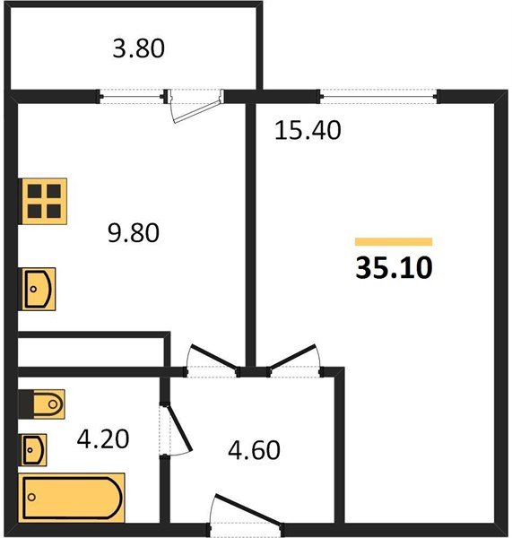 Фото №1: 1-комнатная квартира 35 м² - Краснодар, Прикубанский внутригородской округ, мкр. жилой комплекс Улыбка, ул. имени Героя Георгия Бочарникова, 2