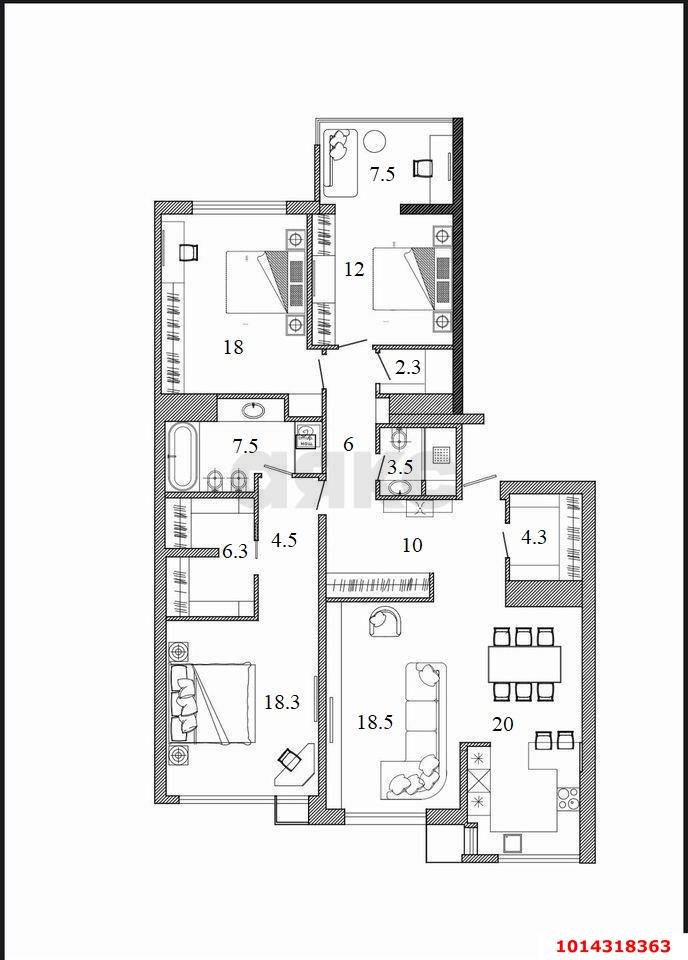 Фото №28: 3-комнатная квартира 138 м² - Краснодар, Западный внутригородской округ, Фестивальный, мкр. ЖК Тургенев, ул. Дальняя, 8к1