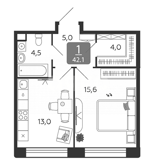 Фото №1: 1-комнатная квартира 42 м² - Москва, 2-я очередь, ул. Петра Кончаловского, 7к1