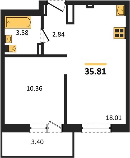 Фото №1: 1-комнатная квартира 39 м² - Южный, мкр. жилой комплекс Южные Соседи
