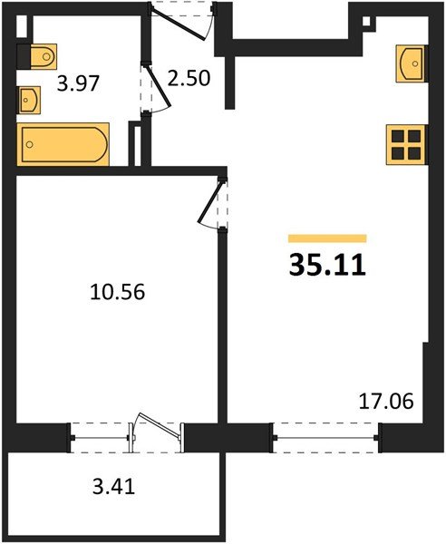 Фото №1: 1-комнатная квартира 38 м² - Южный, мкр. жилой комплекс Южные Соседи