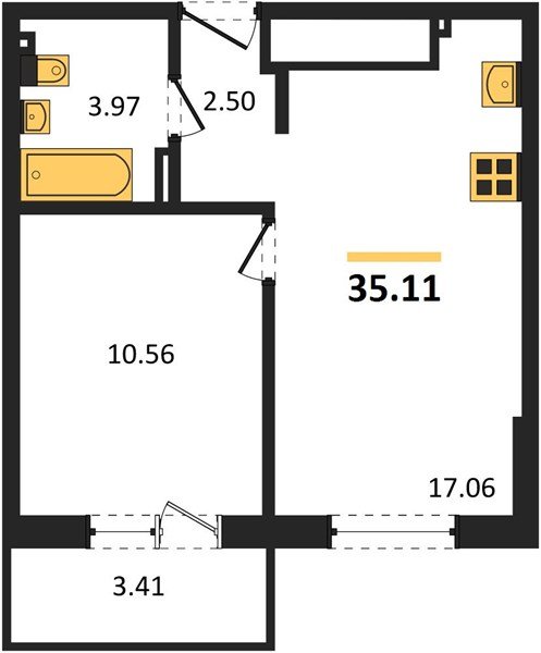 Фото №1: 1-комнатная квартира 38 м² - Южный, мкр. жилой комплекс Южные Соседи
