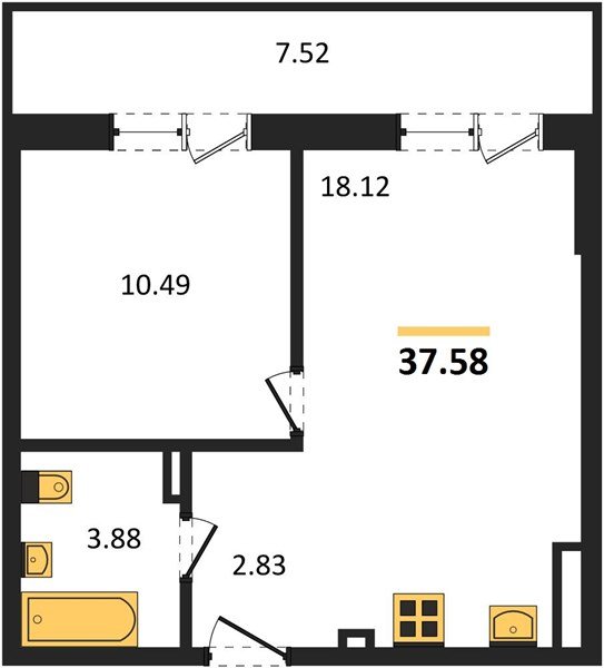 Фото №1: 1-комнатная квартира 43 м² - Южный, мкр. жилой комплекс Южные Соседи