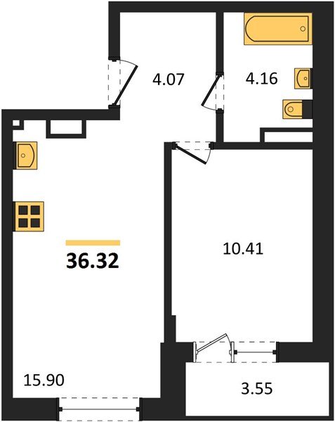 Фото №1: 1-комнатная квартира 37 м² - Южный, мкр. жилой комплекс Южные Соседи
