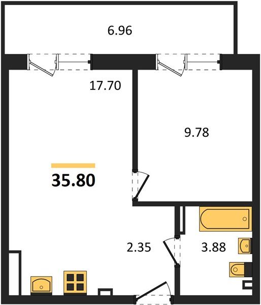 Фото №1: 1-комнатная квартира 41 м² - Южный, мкр. жилой комплекс Южные Соседи