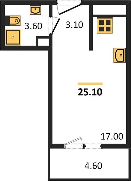 Фото №1: Студия 25 м² - Краснодар, жилой комплекс Улыбка, ул. имени Героя Георгия Бочарникова, 2