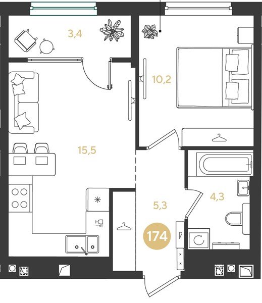 Фото №1: 1-комнатная квартира 38 м² - Краснодар, квартал Самолёт, жилой комплекс Самолёт-7, мкр. Прикубанский внутригородской округ