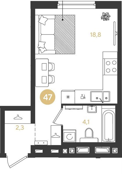 Фото №1: Студия 25 м² - Краснодар, квартал Самолёт, жилой комплекс Самолёт-7, мкр. Прикубанский внутригородской округ