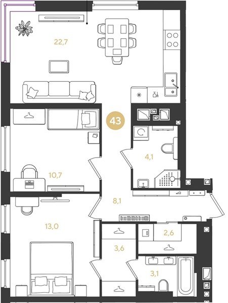 Фото №1: 2-комнатная квартира 67 м² - Краснодар, квартал Самолёт, жилой комплекс Самолёт-7, мкр. Прикубанский внутригородской округ