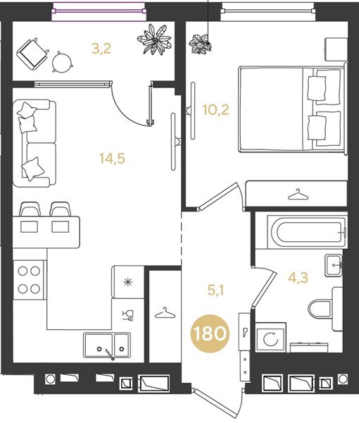 Фото №1: 1-комнатная квартира 37 м² - Краснодар, квартал Самолёт, жилой комплекс Самолёт-7, мкр. Прикубанский внутригородской округ