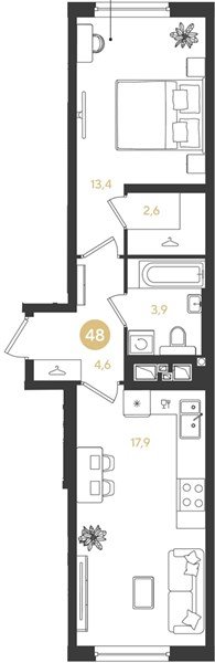 Фото №1: 1-комнатная квартира 42 м² - Краснодар, квартал Самолёт, жилой комплекс Самолёт-7, мкр. Прикубанский внутригородской округ