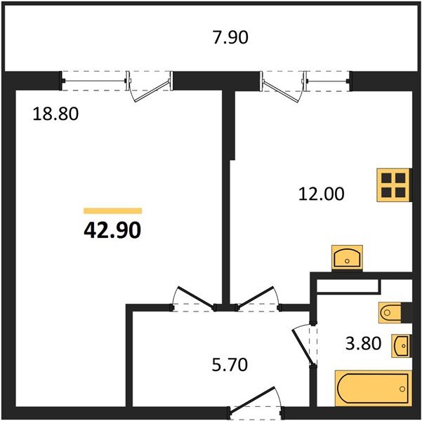 Фото №1: 1-комнатная квартира 42 м² - Краснодар, мкр. Прикубанский внутригородской округ