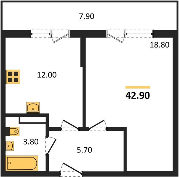 Фото №1: 1-комнатная квартира 42 м² - Краснодар, Прикубанский внутригородской округ