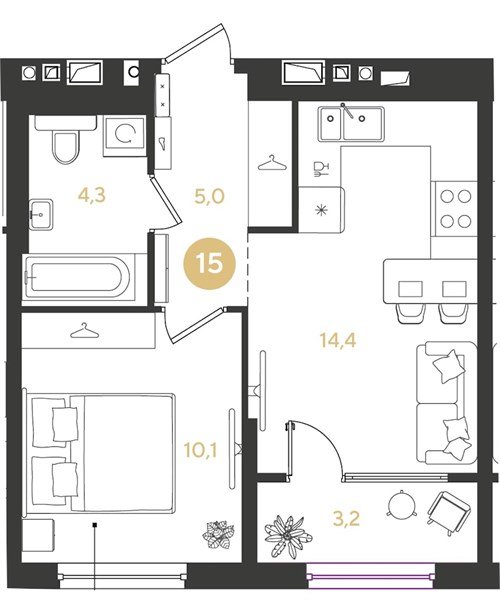 Фото №1: 1-комнатная квартира 37 м² - Краснодар, Прикубанский внутригородской округ, квартал Самолёт, мкр. жилой комплекс Самолёт-7
