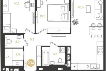 Фото №1: 2-комнатная квартира 58 м² - Краснодар, мкр. жилой комплекс Самолёт-7, 