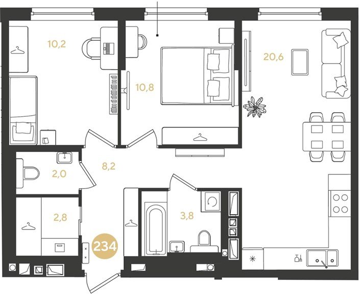 Фото №1: 2-комнатная квартира 58 м² - Краснодар, Прикубанский внутригородской округ, квартал Самолёт, мкр. жилой комплекс Самолёт-7