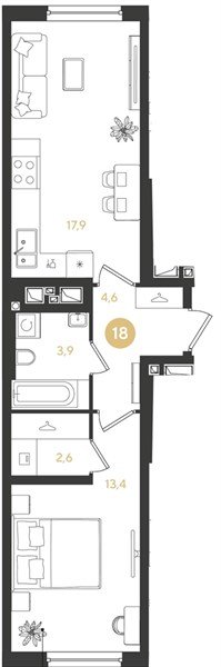Фото №1: 1-комнатная квартира 42 м² - Краснодар, Прикубанский внутригородской округ, квартал Самолёт, мкр. жилой комплекс Самолёт-7