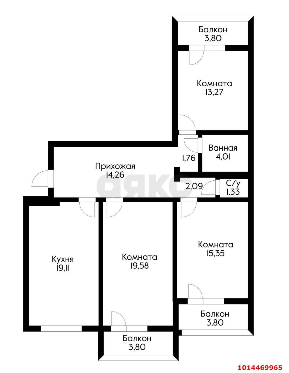 Фото №19: 3-комнатная квартира 90 м² - Краснодар, Краевая Клиническая Больница, ул. Восточно-Кругликовская, 67