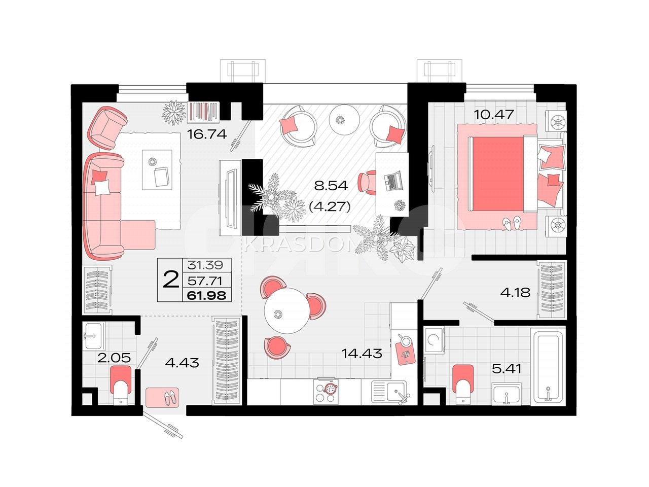 Фото №33: 2-комнатная квартира 61 м² - Армавир, Кирпичный, ул. Северная, 8