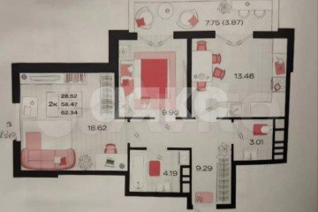 Фото №3: 2-комнатная квартира 57 м² - Армавир, мкр. Кирпичный, ул. Северная, 8