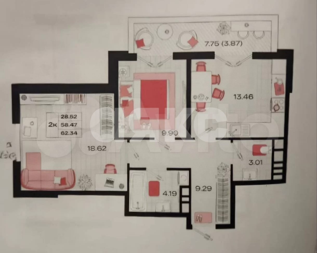 Фото №3: 2-комнатная квартира 57 м² - Армавир, Кирпичный, ул. Северная, 8