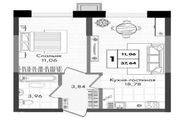 Фото №2: 1-комнатная квартира 38 м² - Краснодар, мкр. жилой комплекс Зелёная Территория, ул. имени Генерала Брусилова, 5лит1.1