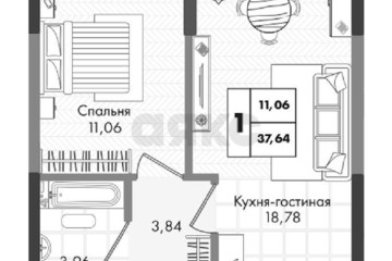 Фото №2: 1-комнатная квартира 38 м² - Краснодар, мкр. жилой комплекс Зелёная Территория, ул. имени Генерала Брусилова, 5лит1.1