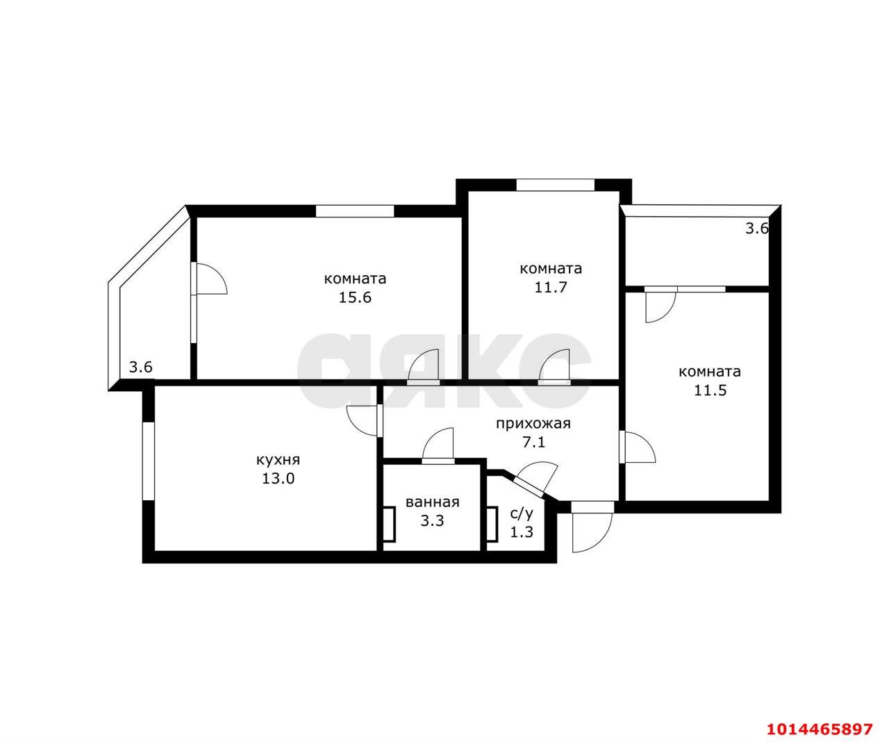 Фото №8: 3-комнатная квартира 64 м² - Краснодар, Музыкальный, ул. Российская, 257/7