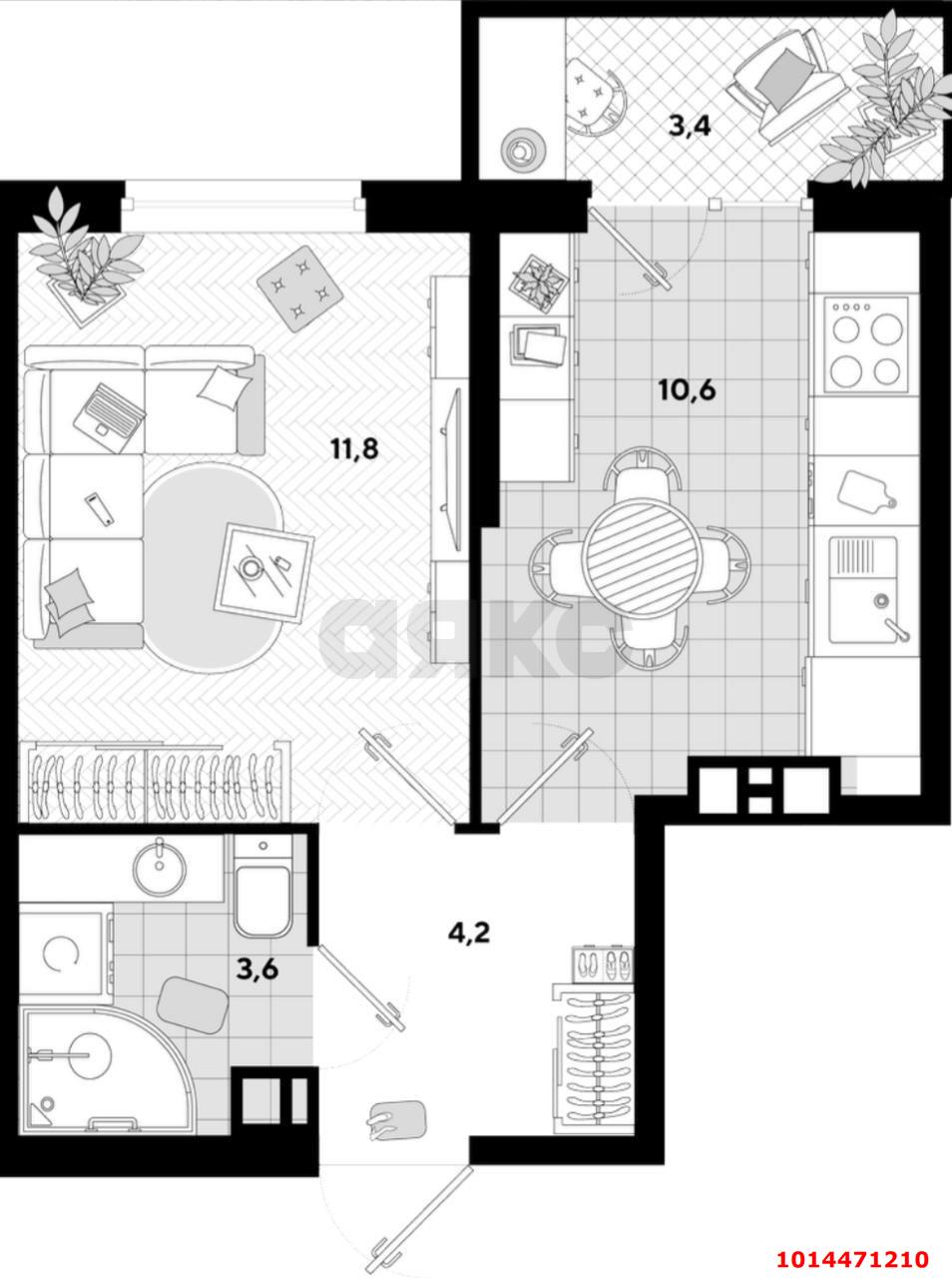 Фото №6: 1-комнатная квартира 34 м² - Краснодар, Парк Победы, ул. Героя Пешкова, 14
