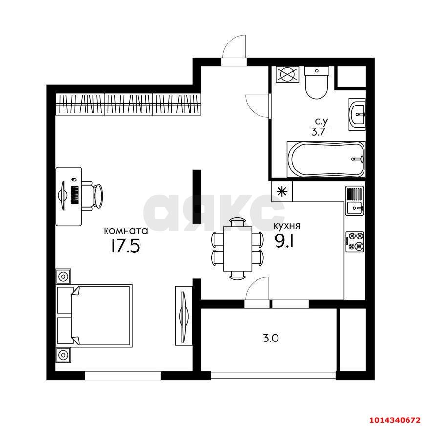 Фото №2: 1-комнатная квартира 38 м² - Краснодар, жилой комплекс Новелла, ул. Питерская, 40