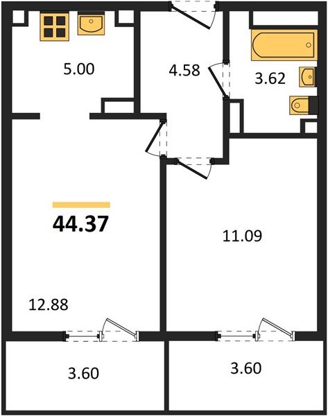 Фото №1: 1-комнатная квартира 44 м² - Краснодар, Прикубанский внутригородской округ, мкр. жилой комплекс Югге