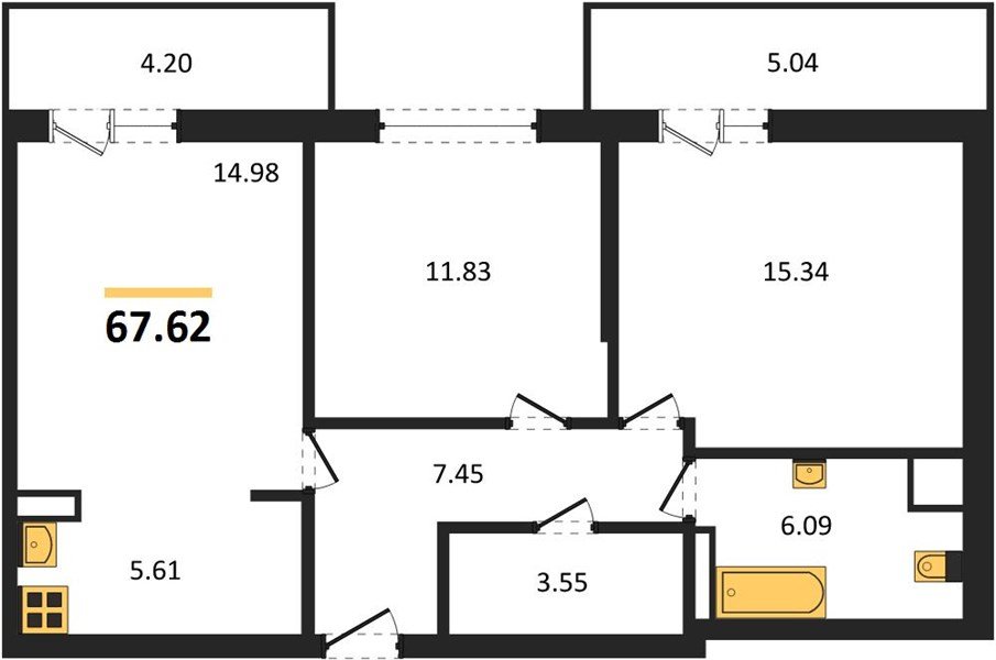 Фото №1: 2-комнатная квартира 74 м² - Краснодар, Прикубанский внутригородской округ, мкр. жилой комплекс Югге