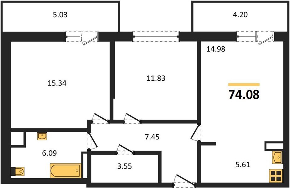 Фото №1: 2-комнатная квартира 74 м² - Краснодар, Прикубанский внутригородской округ, мкр. жилой комплекс Югге
