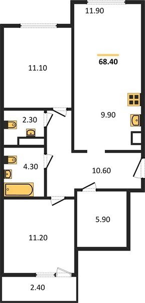 Фото №1: 2-комнатная квартира 71 м² - Краснодар, Прикубанский внутригородской округ, мкр. жилой комплекс Югге