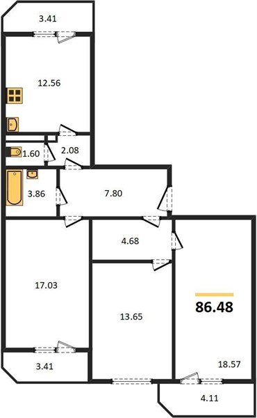 Фото №1: 3-комнатная квартира 86 м² - Краснодар, жилой комплекс Квартал № 6, ул. Генерал-лейтенанта Александра Сапрунова, 17