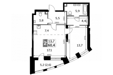 Фото №1: 2-комнатная квартира 61 м² - Москва, мкр. жилой комплекс Сидней Сити, к2/2