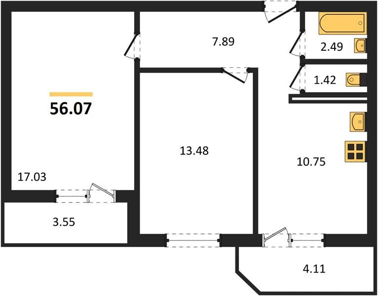 Фото №1: 2-комнатная квартира 56 м² - Краснодар, жилой комплекс Квартал № 6, ул. имени Героя Советского Союза Дмитрия Мирошниченко, 43