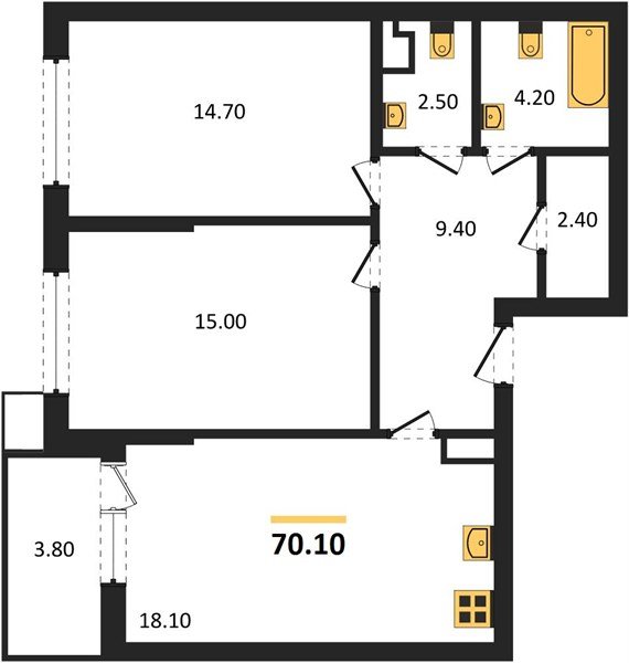 Фото №1: 2-комнатная квартира 70 м² - Краснодар, Прикубанский внутригородской округ, мкр. Парк Победы