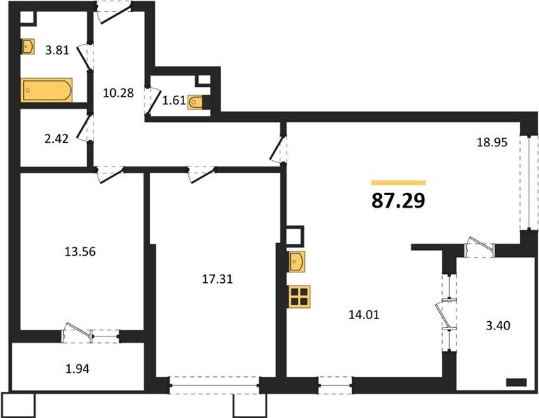 Фото №1: 2-комнатная квартира 87 м² - Знаменский, Родные Просторы, 
