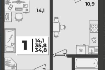 Фото №1: 1-комнатная квартира 35 м² - Новая Адыгея, мкр. жилой комплекс Дарград, 